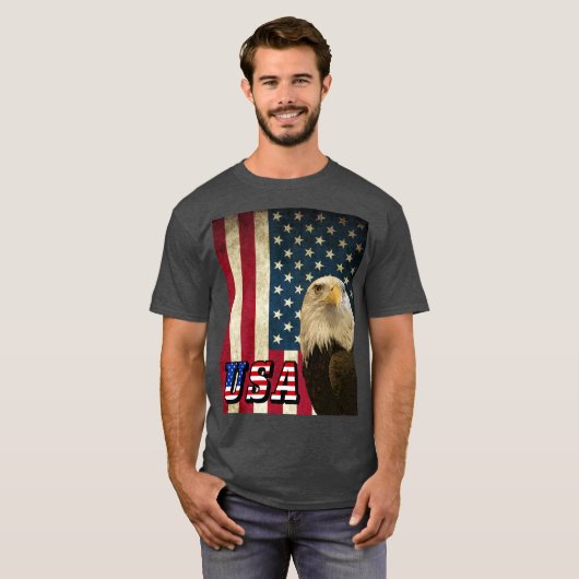 アメリカのハゲレトロ国旗、アメリカのシャツ – ZKOA Tシャツ (正面フル)