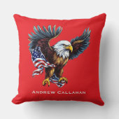 アメリカのハゲ・イーグル愛国心のあるアメリカ国旗7月4日 クッション (正面)