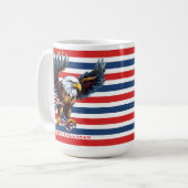 アメリカのハゲ・イーグル愛国心のあるアメリカ国旗7月4日 コーヒーマグカップ (正面左)