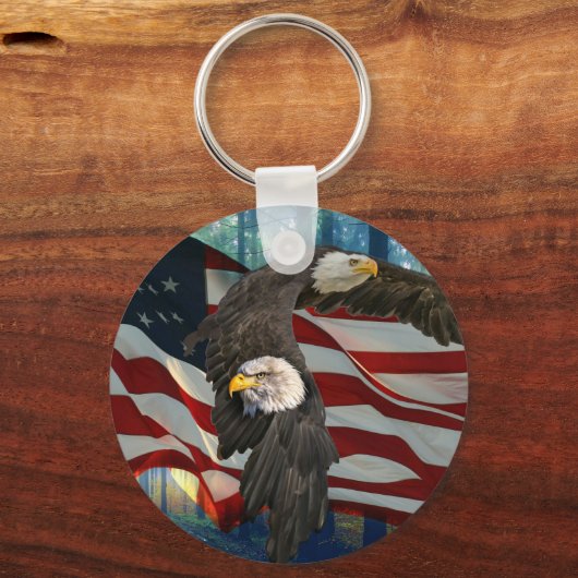 アメリカのハゲ・イーグル・アメリカ国旗 キーホルダー (正面)