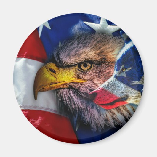 アメリカのハゲ・イーグル・ウルフ国旗 マグネット (正面)