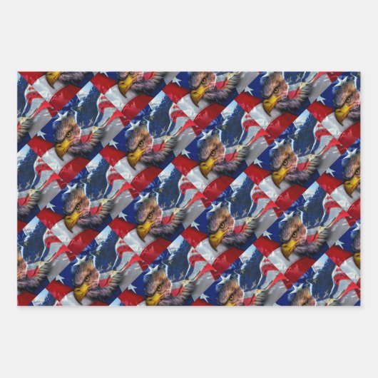 アメリカのハゲ・イーグル・ウルフ国旗 ラッピングペーパーシート (正面)