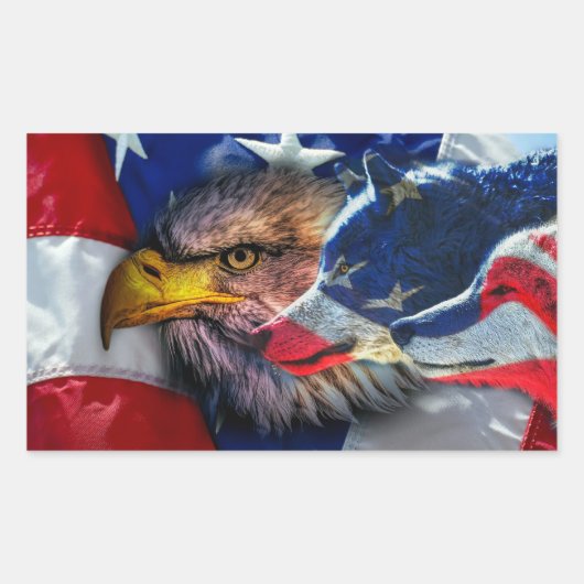 アメリカのハゲ・イーグル・ウルフ国旗 長方形シール (正面)