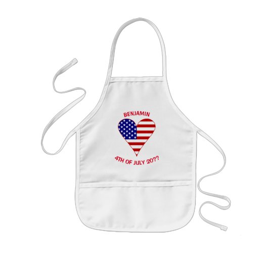 アメリカのハート型国旗 赤 カスタマイズ 子供用エプロン (正面)