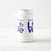 アメリカのハート型国旗 青いLOVE 名前入り ビールジョッキ (正面左)
