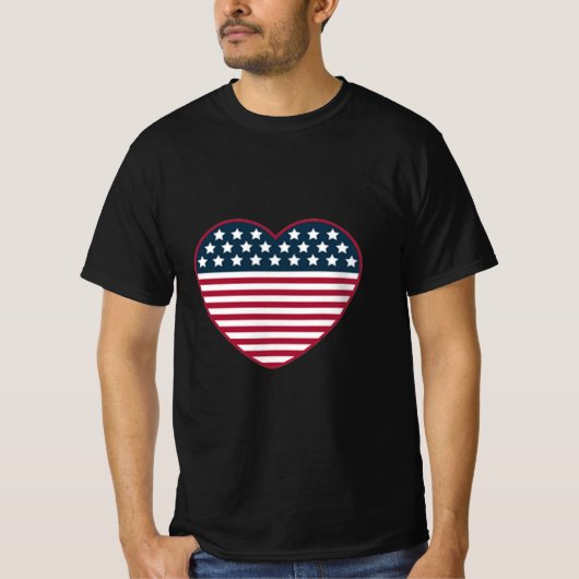 アメリカのハート形の旗 Tシャツ (正面)