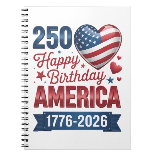アメリカのハート 1776 2026 七月四日 ノートブック (正面)