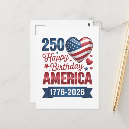 アメリカのハート 1776 2026 7月4日 ポストカード (正面/裏面インサイチュ)