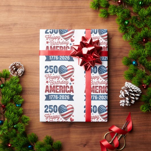 アメリカのハート 1776 2026 7月4日 ラッピングペーパー (クリスマスギフト)