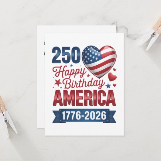 アメリカのハート 1776 2026 7月4日 招待状 (正面/裏面インサイチュ)