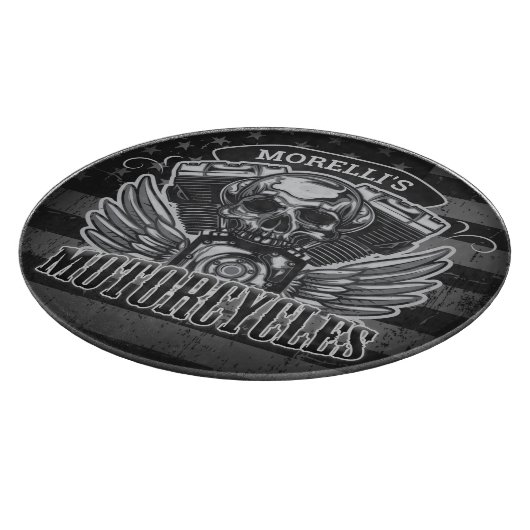 アメリカのバイクもしくは自転車に乗る人ADD NAMEスカルV – ツインバイク カッティングボード (角)