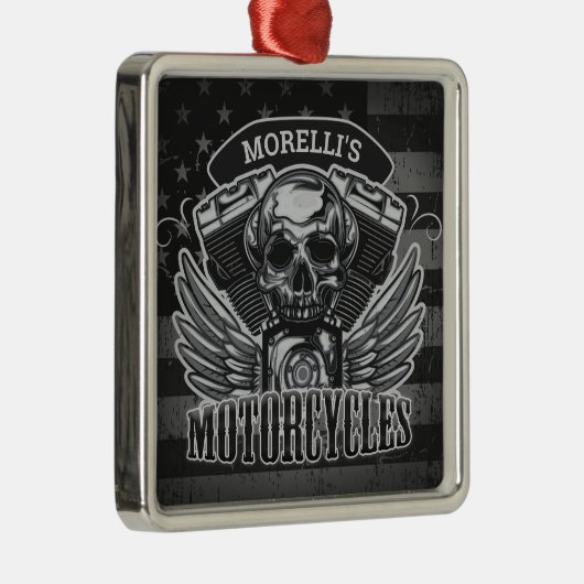 アメリカのバイクもしくは自転車に乗る人ADD NAMEスカルV – ツインバイク メタルオーナメント (右)