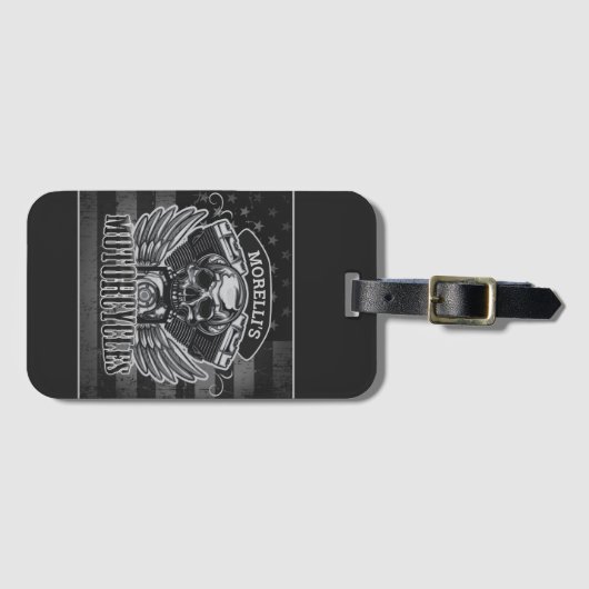 アメリカのバイクもしくは自転車に乗る人ADD NAMEスカルV – ツインバイク ラゲッジタグ (正面横)