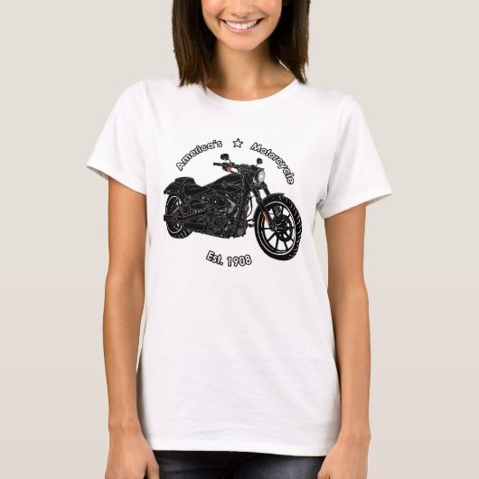 アメリカのバイク白黒トップ Tシャツ (正面)