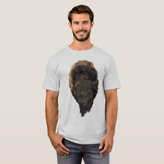 アメリカのバイソン・ヘッドの詳細イラストレーション Tシャツ (正面フル)