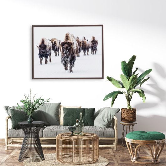 アメリカのバイソン・ヘルトが雪壁アートに ポスター