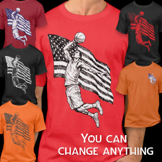 アメリカのバスケットボールのスラムダンク国旗スケッチアート Tシャツ