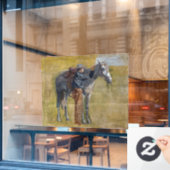 アメリカのバッドランド：馬と古い西カウボーイ ウィンドウサイン (カフェ窓)