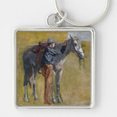 アメリカのバッドランド:馬と古い西カウボーイ キーホルダー (正面)