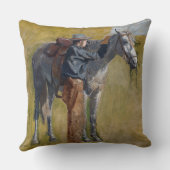 アメリカのバッドランド：馬と古い西カウボーイ クッション (裏面)