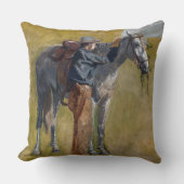 アメリカのバッドランド：馬と古い西カウボーイ クッション (正面)