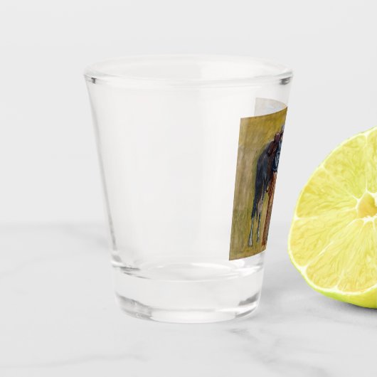 アメリカのバッドランド:馬と古い西カウボーイ ショットグラス (左)