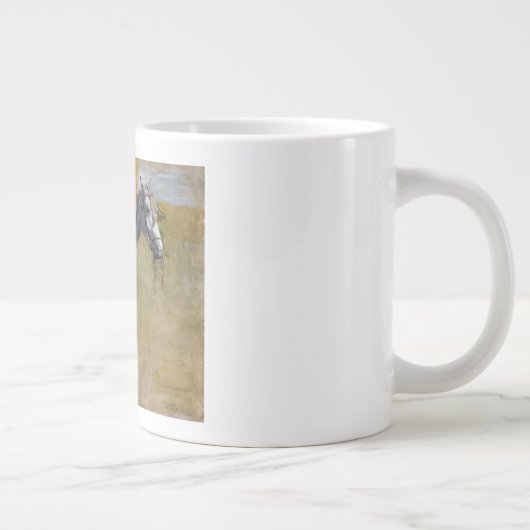 アメリカのバッドランド：馬と古い西カウボーイ ジャンボコーヒーマグカップ (右)