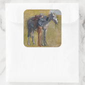 アメリカのバッドランド：馬と古い西カウボーイ スクエアシール (バッグ)