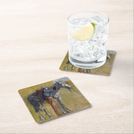 アメリカのバッドランド：馬と古い西カウボーイ スクエアペーパーコースター