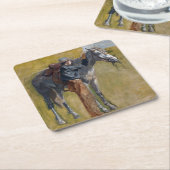 アメリカのバッドランド:馬と古い西カウボーイ スクエアペーパーコースター (アングル)