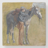 アメリカのバッドランド：馬と古い西カウボーイ ストーンコースター (正面)