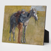 アメリカのバッドランド:馬と古い西カウボーイ フォトプラーク (側面)