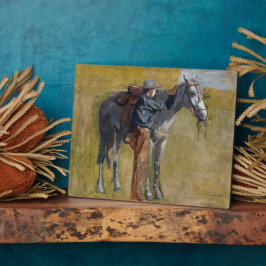 アメリカのバッドランド：馬と古い西カウボーイ フォトプラーク