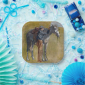 アメリカのバッドランド:馬と古い西カウボーイ ペーパープレート (パーティー)