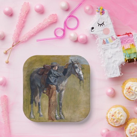 アメリカのバッドランド:馬と古い西カウボーイ ペーパープレート (パーティー)