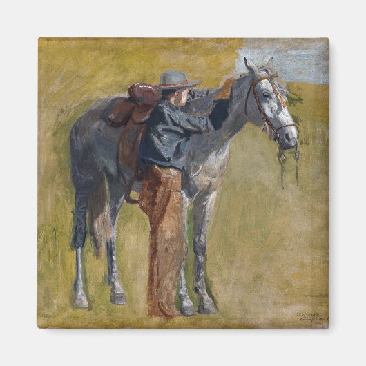 アメリカのバッドランド：馬と古い西カウボーイ マグネット (正面)