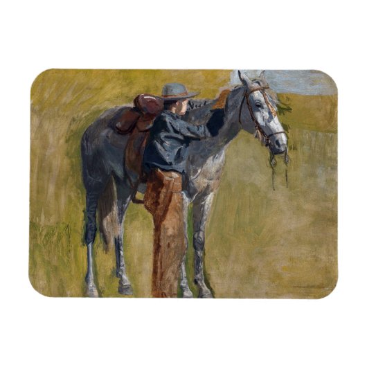 アメリカのバッドランド：馬と古い西カウボーイ マグネット (横)