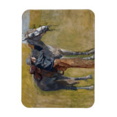 アメリカのバッドランド：馬と古い西カウボーイ マグネット (縦)