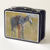 アメリカのバッドランド：馬と古い西カウボーイ メタルランチボックス (裏面)