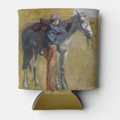 アメリカのバッドランド:馬と古い西カウボーイ 缶クーラー (正面)