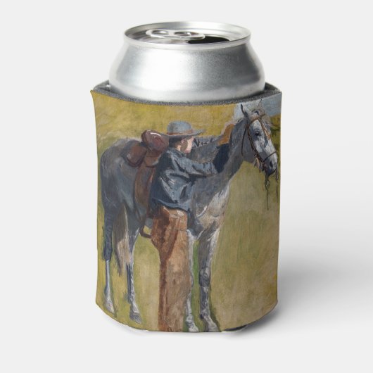 アメリカのバッドランド:馬と古い西カウボーイ 缶クーラー (缶裏面)