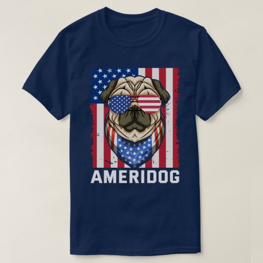 アメリカのパグ犬 Tシャツ (デザイン正面)