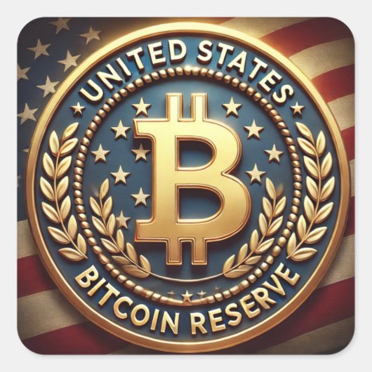 アメリカのビットコイン準備金ステッカー スクエアシール (正面)