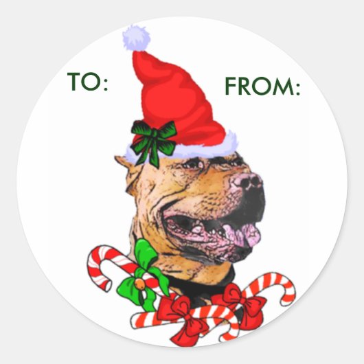 アメリカのピットブルテリアクリスマスプレゼント ラウンドシール (正面)