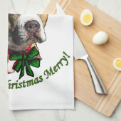 アメリカのピットブルテリアクリスマス キッチンタオル (四つ折り)