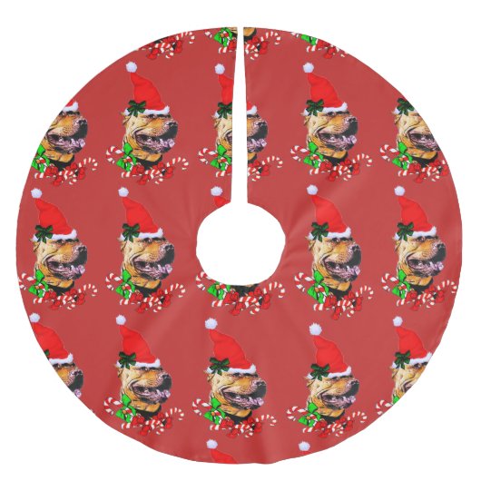 アメリカのピットブルテリアクリスマス ブラッシュドポリエステルツリースカート (正面)