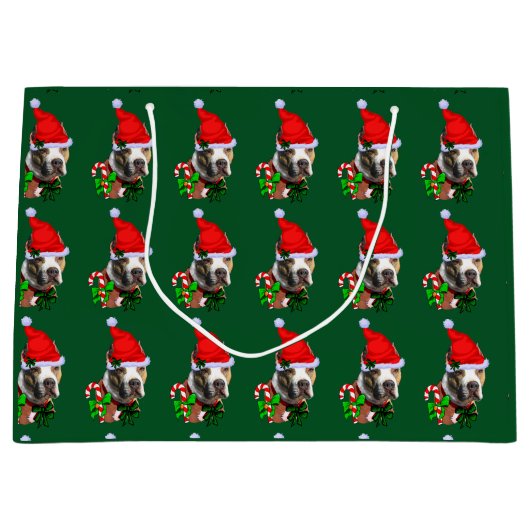 アメリカのピットブルテリアクリスマス ラージペーパーバッグ (正面)