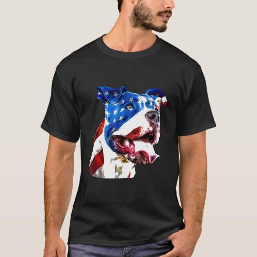 アメリカのピットブルテリアー米国国旗の愛国犬G Tシャツ (正面)