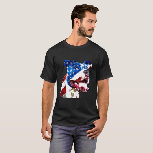 アメリカのピットブルテリアー米国国旗の愛国犬G Tシャツ (正面フル)