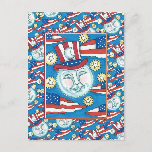 アメリカのフォークアート愛国者の月の中 シーズンポストカード (正面)